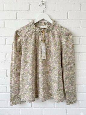 House of Harlow 1960 Josepha Floral ruffle beck puff sleeve blouse small